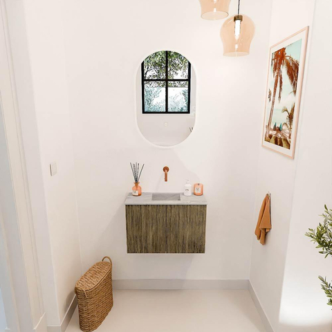 Mondiaz JOYA-DLUX 60cm meuble de toilette - couleur Dusk - Vasque FAYE position Milieu Sans trou de robinet couleur Glace. SW1423175