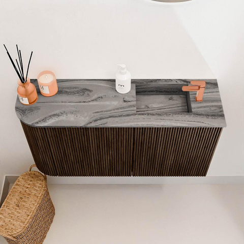 Mondiaz JOYA-DLUX 81.6cm toiletmeubel - ronding links kleur Walnut - Wastafel FAYE positie Rechts 1 kraangat kleur Sombra. SW1424747