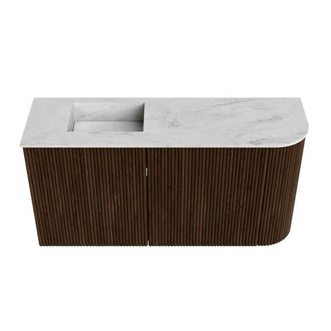 Mondiaz JOYA-DLUX Meuble de toilette 81,6cm - arrondi droit couleur Noyer - Vasque FAYE position Gauche Sans trou de robinet couleur Opalo SW1422529
