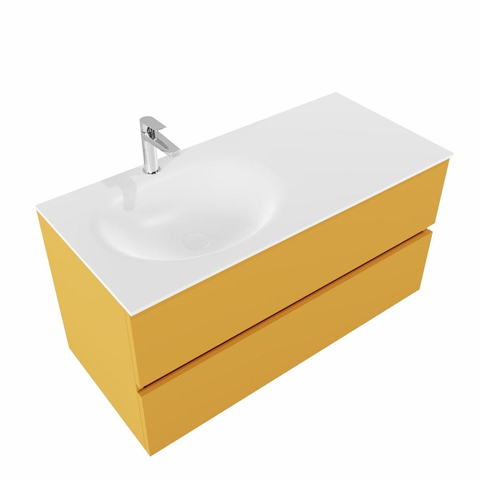 MONDIAZ VICA Ensemble de meuble salle de bain - 100cm - 2 tiroirs - lavabo Moon gauche - 1 trou de robinet - solid surface ocre SW411080