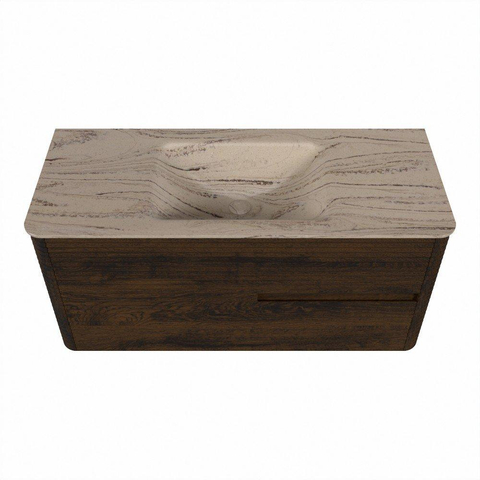 Mondiaz CIRO-DLUX Meuble de salle de bains - 110x45x50cm - Plan-vasque solid surface Arena - 1 bac au milieu - 1 trou de robinet - 2 tiroirs - Noyer SW1530417