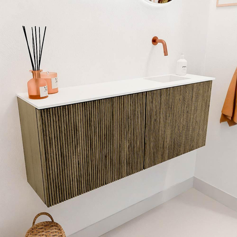 Mondiaz JOYA 100cm toiletmeubel - kleur Dusk - Wastafel FAYE positie Rechts Zonder kraangat kleur Talc. SW1421579