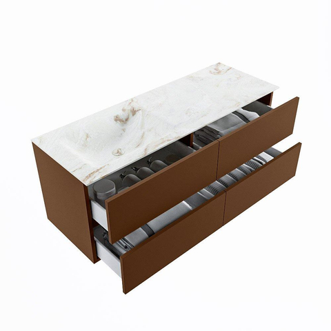 MONDIAZ VICA-DLUX Badkamermeubelset - 130cm - onderkast rust - 4 lades - inbouw wastafel cloud links - 1 kraangat - 60cm hoge versie - frape SW1089095