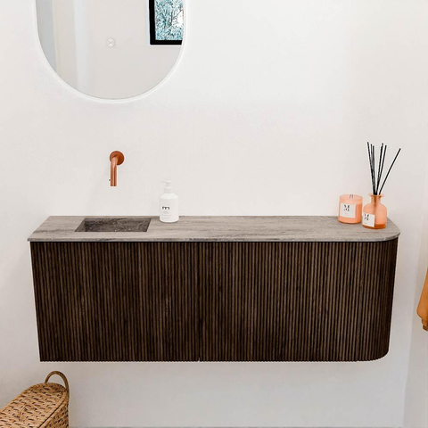 Mondiaz JOYA-DLUX 111.6cm toiletmeubel - ronding rechts kleur Walnut - Wastafel FAYE positie Links Zonder kraangat kleur Oza. SW1424595