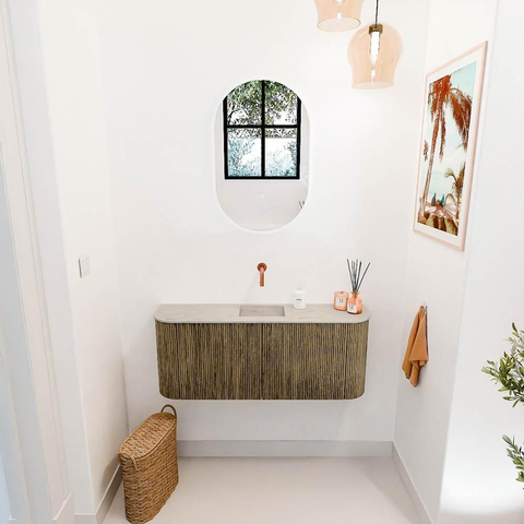 Mondiaz JOYA-DLUX 103.2cm toiletmeubel - ronding links en rechts kleur Dusk - Wastafel FAYE positie Midden Zonder kraangat kleur Opalo. SW1423383
