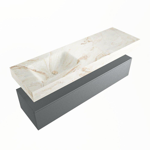 Mondiaz ALAN-DLUX Ensemble de meuble - 150cm - meuble Plata mat - 1 tiroir - Lavabo Cloud Frappe suspendu - vasque Gauche - 1 trou de robinet SW805221