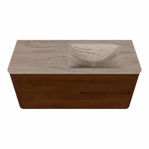 Mondiaz CIRO-DLUX Ensemble de meubles de salle de bains - 110x45x50cm - Vasque en solid surface Saba - 1 bassin à droite - 1 trou de robinet - 2 tiroirs - Ruby SW1532145