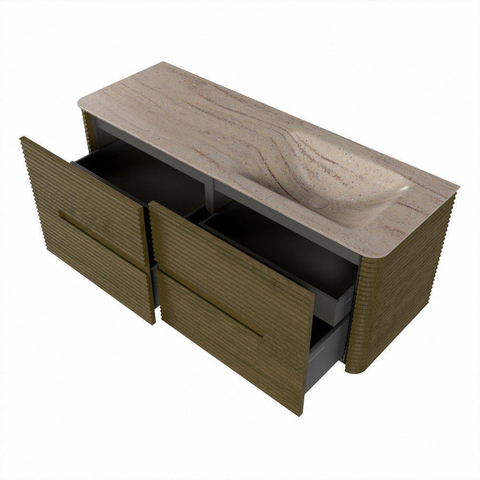 Mondiaz CIRO-DLUX Meuble de salle de bains - 130x45x50cm - Plan vasque solid surface Saba - 1 bassin à droite - sans trous de robinetterie - 4 tiroirs - Dusk SW1533340