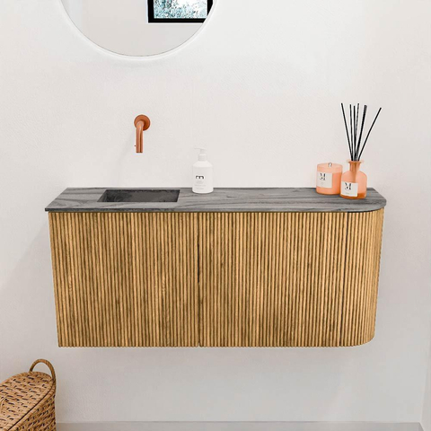 Mondiaz JOYA-DLUX 91.6cm toiletmeubel - ronding rechts kleur Oak - Wastafel FAYE positie Links Zonder kraangat kleur Sombra. SW1424294
