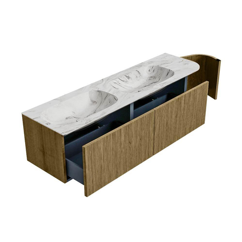 Mondiaz KURVE-DLUX Badkamermeubelset - 165x46x40cm - 2 lade - 1 deur - wastafel solid surface - dubbel / links - zonder kraangat - Dusk SW1415528