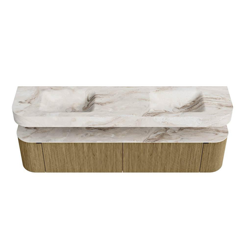 MONDIAZ THOR-DLUX Meuble de salle de bains - 200cm - arrondi gauche + droite - couleur Dusk - 2 tiroirs et 2 portes - Vasque suspendue CLOUD Double sans trou de robinet - couleur Frappe SW1466824