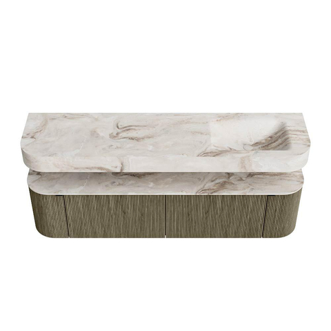 MONDIAZ THOR-DLUX 180cm meuble de salle de bains arrondi gauche + droite couleur Shadow avec 2 tiroirs et 2 portes. Vasque suspendue CLOUD droite sans trou de robinet couleur Frappe. SW1466066