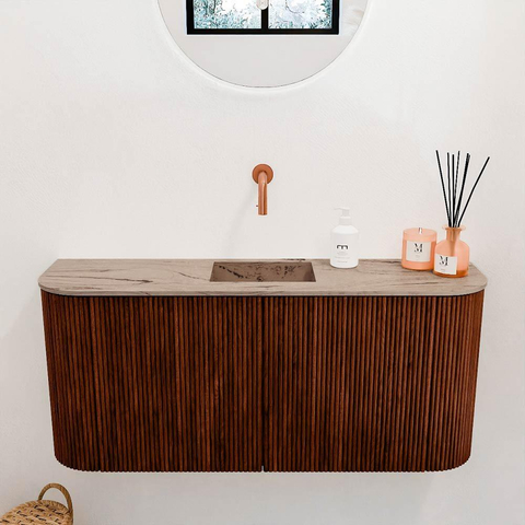 Mondiaz JOYA-DLUX 93.2cm toiletmeubel - ronding links en rechts kleur Ruby - Wastafel FAYE positie Midden Zonder kraangat kleur Arena. SW1425320