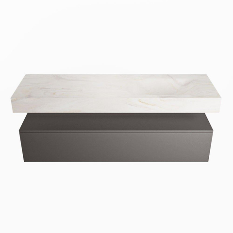 Mondiaz ALAN-DLUX Ensemble de meuble - 150cm - meuble Dark grey mat - 1 tiroir - Lavabo Cloud Ostra suspendu - vasque droite - 1 trou de robinet SW807354