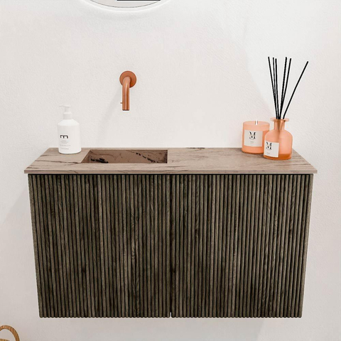 Mondiaz JOYA-DLUX 70cm meuble de salle de bains - couleur Shadow - Vasque FAYE position Gauche Sans trou de robinet couleur Arena. SW1424809