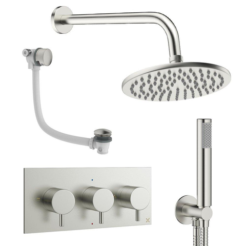 Crosswater MPRO ensemble de douche pluie encastré – douche de tête Ø 20 cm – douchette bâton – 3 leviers – vidage de baignoire – inox brossé SW1472658