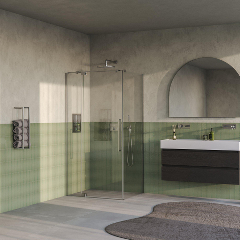 BRAUER Stellar Cabine de douche - 100x90x200cm - porte battante - revêtement de verre - réversible - verre clair - Inox brossé PVD SW1418007