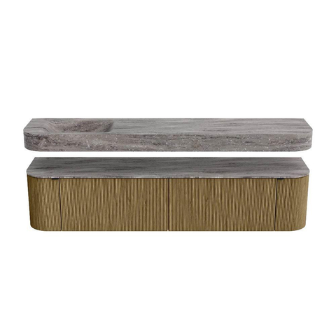 MONDIAZ THOR-DLUX 200cm meuble de salle de bains arrondi gauche + droite couleur Dusk avec 2 tiroirs et 2 portes. Vasque suspendue CLOUD Gauche sans trou de robinet couleur Oza. SW1467198