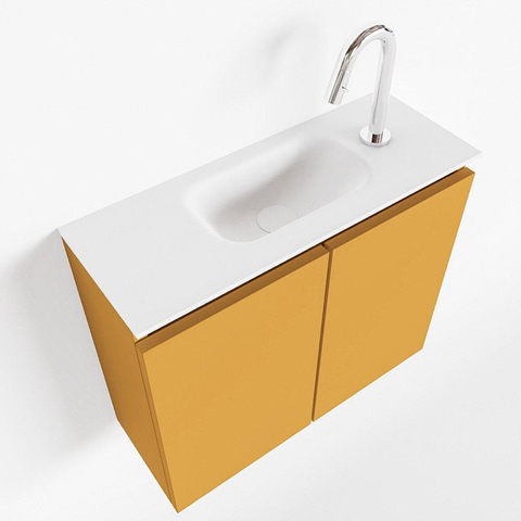 MONDIAZ TURE Toiletmeubel 60x23x50cm met 1 kraangaten 2 deuren ocher mat Wastafel Eden midden Solid Surface Wit SW475038