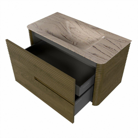 Mondiaz CIRO-DLUX Badkamermeubelset - 90x45x50cm - Solid surface wastafel Arena - 1 wasbak Midden - 1 kraangat - 2 lades - Dusk SW1533082