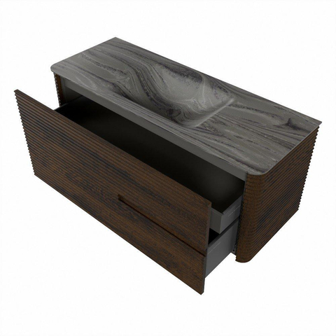 Mondiaz CIRO-DLUX Badkamermeubelset - 120x45x50cm - Solid surface wastafel Sombra - 1 wasbak Midden - zonder kraangaten - 2 lades - Walnut SW1530749