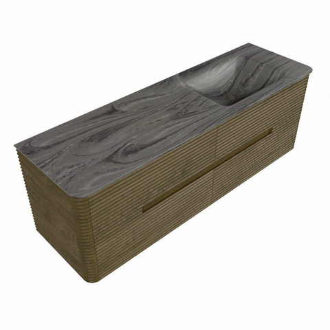 Mondiaz CIRO-DLUX Badkamermeubelset - 150x45x50cm - Solid surface wastafel Sombra - 1 wasbak Rechts - zonder kraangaten - 4 lades - Dusk SW1533419