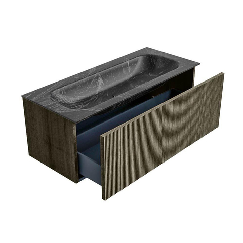 Mondiaz KURVE-DLUX Ensemble de meubles de salle de bains - 110x46x40cm - 1 tiroir - lavabo solid surface - central - 1 trou de robinet - Shadow SW1414660