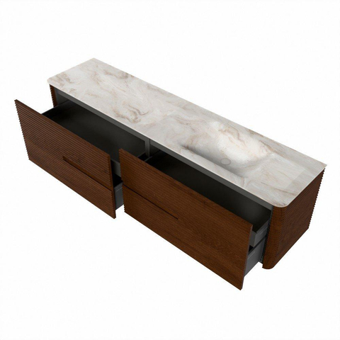 Mondiaz CIRO-DLUX Badkamermeubelset - 190x45x50cm - Solid surface wastafel Frappe - 1 wasbak Rechts - zonder kraangaten - 4 lades - Ruby SW1531553