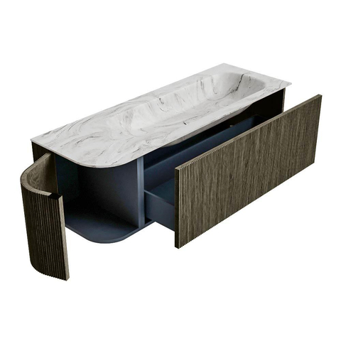 Mondiaz KURVE-DLUX Badkamermeubelset - 135x46x40cm - 1 lade - 1 deur - wastafel solid surface - rechts - zonder kraangat - Shadow SW1414561
