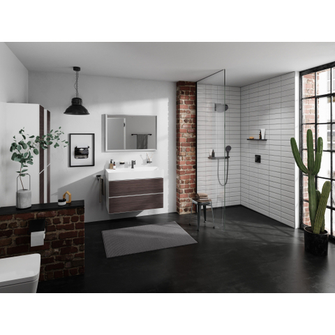 Hansgrohe Xevolos E Armoire haute - 176x40x37cm - 2 portes - façade dark oak - ouverture par pression - charnière droite - matt white SW995470