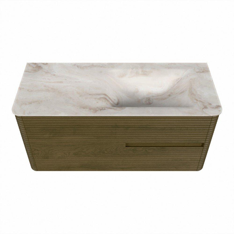 Mondiaz CIRO-DLUX Badkamermeubelset - 110x45x50cm - Solid surface wastafel Frappe - 1 wasbak Rechts - 1 kraangat - 2 lades - Dusk SW1532811