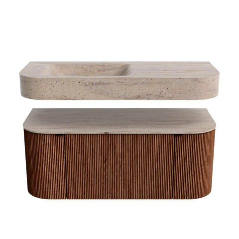 MONDIAZ THOR-DLUX Meuble de salle de bains 110cm arrondi gauche + droite couleur Ruby avec 1 tiroir et 2 portes. Vasque suspendue CLOUD Gauche 1 trou de robinet couleur Saba. SW1463015