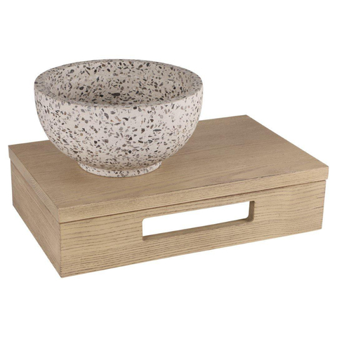 Differnz lave-mains – 40 x 25 x 10 cm – terrazzo noir et blanc – sans robinet – avec cadre chêne clair SW794628