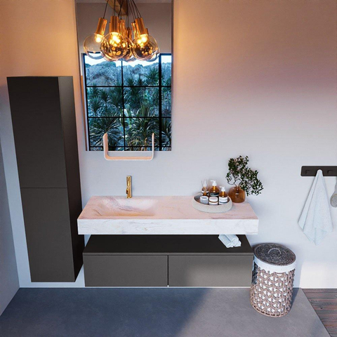 MONDIAZ ALAN - DLUX Ensemble de meuble de salle de bains - 130cm - meuble bas - gris foncé - 2 tiroirs - lavabo suspendu - vasque gauche - 1 trou de robinet - Ostra SW807097