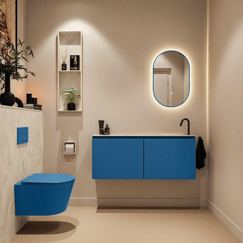 MONDIAZ TURE-DLUX Meuble de toilettes 120 cm Jeans. Lavabo EDEN Ostra position à droite. Avec 1 trou de robinet. SW1104926