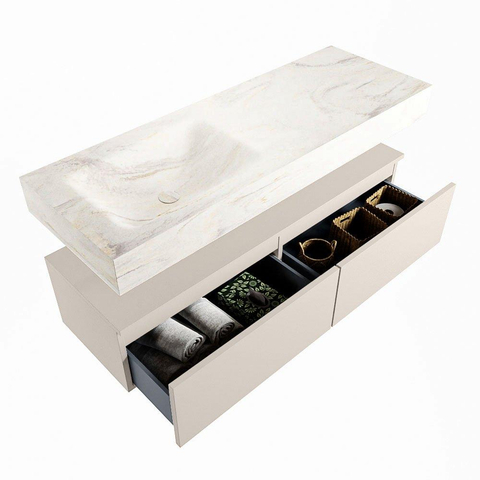 MONDIAZ ALAN - DLUX Badkamermeubelset - 130cm - onderkast - Linen - 2 lades - vrijhangende wastafel - wasbak links - 0 kraangaten - Ostra SW807241