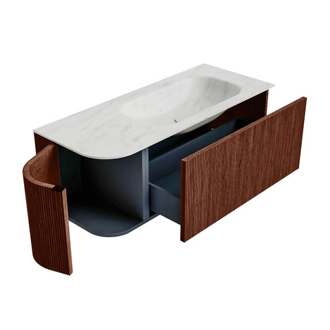 Mondiaz KURVE-DLUX Badkamermeubelset - 115x46x40cm - 1 lade - 1 deur - wastafel solid surface - rechts - 1 kraangat - Ruby SW1415746