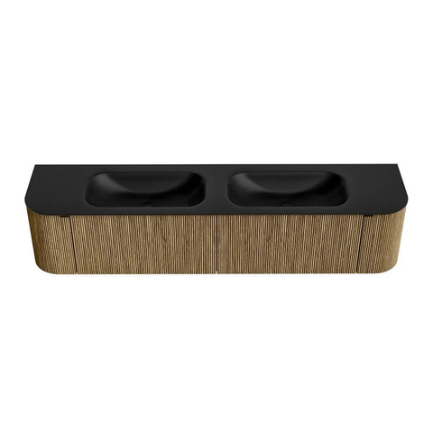 Mondiaz KURVE Badkamermeubelset - 200x46x40cm - 2 lade - 2 deuren - wastafel solid surface - dubbel - 2 kraangaten - Dusk SW1414875