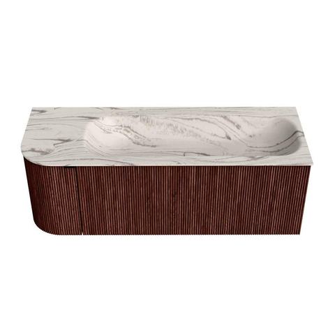 MONDIAZ KURVE-DLUX 125cm badmeubel ronding Links kleur Ruby met 1 lade en 1 deur. Wastafel BIG MEDIUM Rechts 1 kraangat Nata. SW1432537