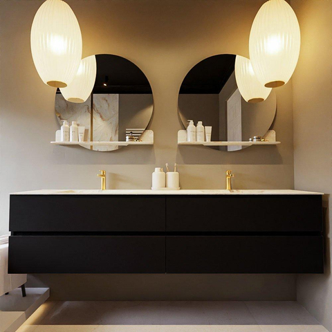 MONDIAZ VICA-DLUX Ensemble meuble de salle de bains - 200cm - meuble bas Urban - 4 tiroirs - lavabo encastré Cloud double - 2 trous de robinet - version haute 60cm - Frappe SW1088669