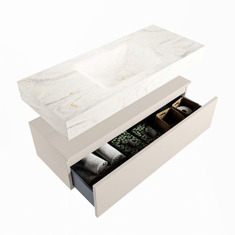 MONDIAZ ALAN - DLUX Badkamermeubelset - 110cm - onderkast - Linen - 1 lade - vrijhangende wastafel - wasbak midden - 1 kraangat - Ostra SW807245