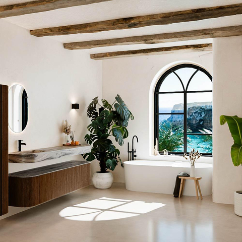 MONDIAZ THOR-DLUX 190cm meuble de salle de bains arrondi gauche + droite couleur Walnut avec 2 tiroirs et 2 portes. Vasque suspendue CLOUD gauche 1 trou de robinet couleur Sombra. SW1466692