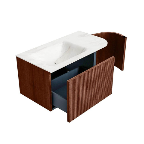 Mondiaz KURVE-DLUX Badkamermeubelset - 85x46x40cm - 1 lade - 1 deur - wastafel solid surface - links - zonder kraangat - Ruby SW1415910