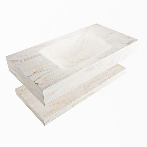 Mondiaz ALAN-DLUX Ensemble de meuble - 90cm - meuble Ostra mat - 0 tiroirs - Lavabo Cloud Ostra suspendu - vasque Centre - 1 trou de robinet SW809076