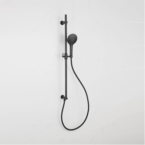 Fugaflow Eccelente Sobrado Ensemble de barre de douche - coude de raccordement mural intégré - flexible de douche lisse - douchette ronde - noir mat SW1212566