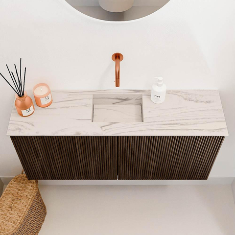 Mondiaz JOYA-DLUX 90cm toiletmeubel - kleur Walnut - Wastafel FAYE positie Midden Zonder kraangat kleur Nata. SW1424497