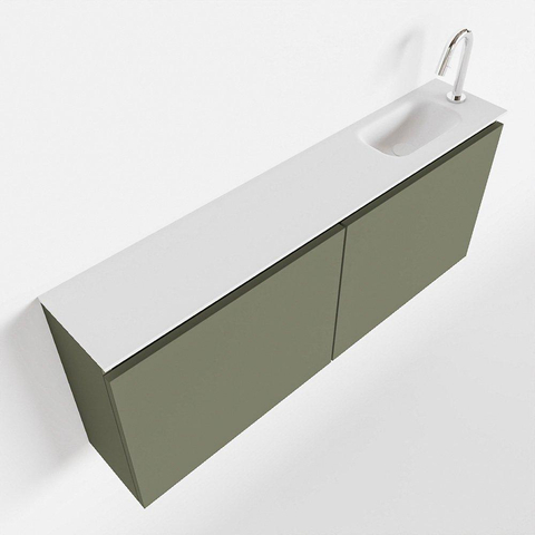 MONDIAZ TURE Toiletmeubel 120x23x50cm met 1 kraangaten 2 deuren army mat Wastafel Eden rechts Solid Surface Wit SW475026