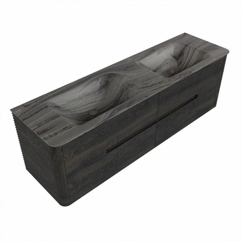 Mondiaz CIRO-DLUX Meuble de salle de bains - 160x45x50cm - Plan vasque solid surface Sombra - 2 vasques Double - sans trous de robinet - 4 tiroirs - Shadow SW1532779