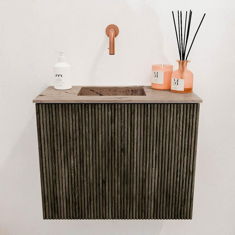 Mondiaz JOYA-DLUX Meuble de toilette 50cm - couleur Shadow - Vasque FAYE position Gauche Sans trou de robinet couleur Arena SW1424775