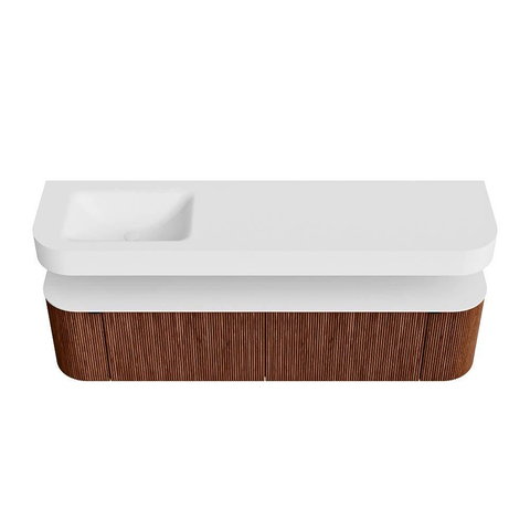 MONDIAZ THOR Meuble de salle de bains 180cm arrondi gauche + droite couleur Ruby avec 2 tiroirs et 2 portes. Vasque suspendue CLOUD Gauche sans trou de robinet couleur Talc. SW1466009
